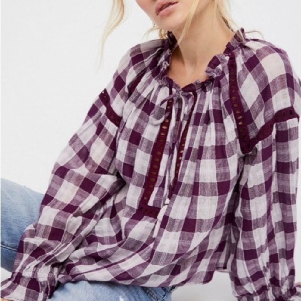 Free People Honey Grove Plaid Top XS